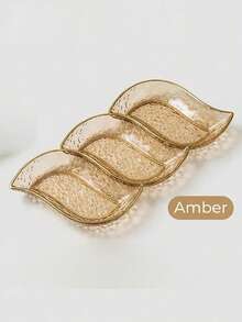 1pc,Luxury Gold Trim Plastic Platter, Leaf Design Snack Tray For Ramadan & Home Gifting - Multicolor - View 15