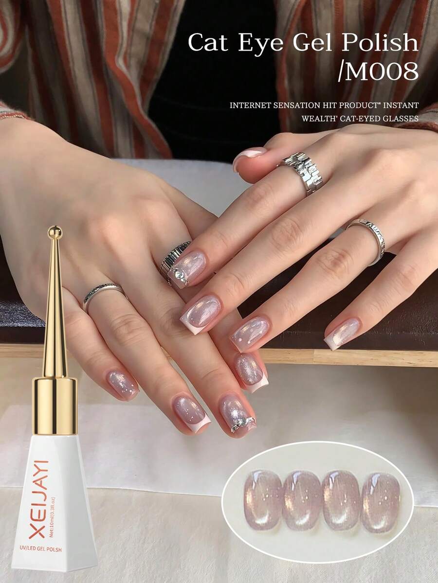 XEIJAYI 1 Botella de 10ml de Polvo de Uñas de Ojo de Gato, Brillo Metálico Cambiante de Color Adecuado para Esmalte de Uñas de Gel DIY para Uso Doméstico y de Salón - Rosa Pálido - Ver 1