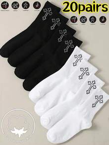 20 đôi tất cổ ngắn màu trơn unisex, mềm mại và thoải mái, tất có đường may, kiểu phương Tây, tất cổ cao, tất có đường may gia cố, tất kiểu phương Tây, tất chấm bi, tất thường ngày, tất hàng ngày - Nhiều màu - Xem 1