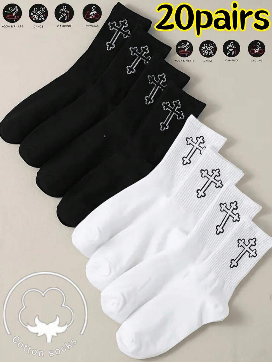 20 đôi tất cổ ngắn màu trơn unisex, mềm mại và thoải mái, tất có đường may, kiểu phương Tây, tất cổ cao, tất có đường may gia cố, tất kiểu phương Tây, tất chấm bi, tất thường ngày, tất hàng ngày - Nhiều màu - Xem 1