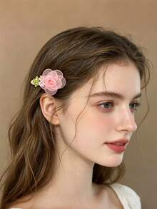 2 Peças Clipes Laterais Florais de Camélias Artificiais do Início do Verão - Clipes Florais de Fada - Acessórios para Cabelo de Franja e Cabelo Partido - Multicolorido - Visão 2