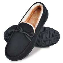 NCCB Men Slippers Moccasins Slippers For Men House Shoes With Warm And Cozy Memory Foam Hard Sole Men's Indoor Outdoor Slippers - 黑色 - 查看 4