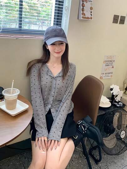 女士休闲简约蝴蝶结针织开衫，轻薄长袖外套，适合春夏穿着