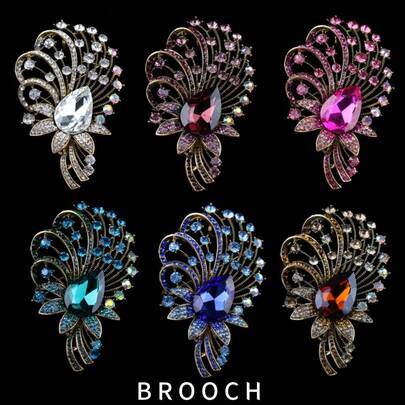 1/6 Bohemian Style Sparkling Crystal Glass Brooch, Luxury Elegant Vintage Brooch For Women's Dress, Suit, Best Gift For Friends On Festivals And Parties
