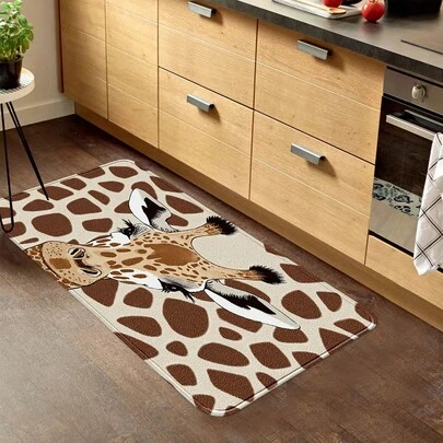 Thảm lót sàn nhà bếp hình hươu cao cổ, thảm trang trí hình chữ nhật bằng vải flannel, thảm cửa ra vào mềm mại, có thể giặt được, phù hợp cho phòng khách, phòng ngủ, phòng học, phòng chơi game, lớp học và các không gian trang trí trong nhà/ngoài trời khác, quà tặng ngày lễ.