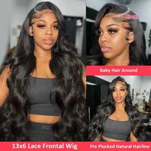 34 Inch Glueless Wigs Human Hair Pre Plucked 13x4/13*6 HD Lace Front Wigs Human Hair Glueless 200% Density Body Wave Lace Front Wigs Human Hair With Baby Hair Natural Black - Natural Black - 查看 10