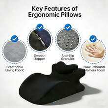 Two Styles Of Ergonomic Support Pillows, Versatile Prone Pillows, Breathable Bed Pillows, Ideal For Side And Back Sleepers, Memory Foam Pillows With Removable Covers, And Multifunctional Back Support - Grey - View 4
