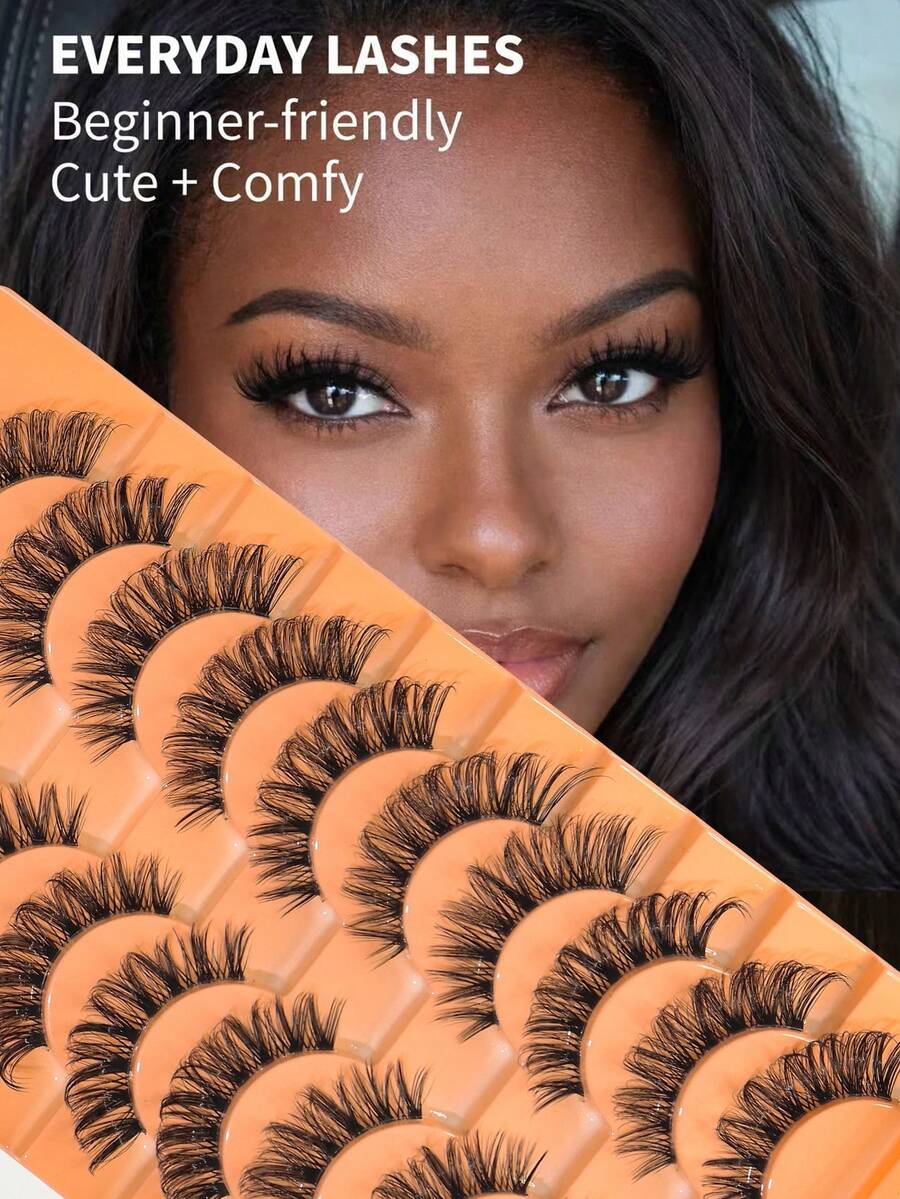 False Eyelashes 10 Pairs 3D Fluffy Wispy Faux Mink Cat Eye Effect Dramatic Lashes Eyelash Extension Makeup - Black - View 1