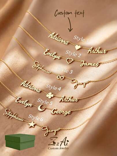 1pc Personalized Couple Name Necklace, Customizable With 2 Names, Suitable As Christmas Gift For Couples, 18K Gold Plated Stainless Steel Bracelet Accessory, Includes Luxury Gift Box, Ideal For Friends, Couples, Children, Holiday & Birthday Gifts, Fashionable Custom Engraved Necklace, Casual Street Style,Jewellery For Ladies ,Engraving Option