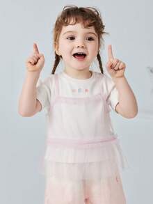 mini bala Girls Baby Short Sleeve Tee, Soft Breathable Mesh Layered Summer Top 2026 - 珍珠白 - 查看 1