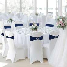 10pcs Elastic Chair Bows With Round Buckle Sliders, Spandex Chair Sashes For Graduation, Dance, Wedding, Party Decoration - Navy Blue - View 2
