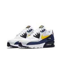 Nike Air Max 90 bequeme und strapazierfähige Laufschuhe mit Obermaterial aus Stoff und Synthetikleder, Unisex, Weiß, Blau und Gelb - AJ1285-101 - Übersicht 3