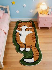 1 pieza Alfombra de área para niños de alta calidad de lana sintética, alfombra de piso suave para sala de juegos, lavable a máquina, disponible en varios tamaños, alfombra decorativa con diseño creativo de gato - Multicolor - Ver 3
