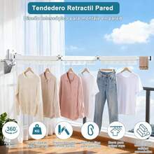 Gugxiom Tendedero de Ropa Ajustable 360° Tendedero Plegable para Ropa tendedero retractil Pared con 18 Agujeros soportar una Carga de 40 kg para Lavandería Balcón Vestíbulo Dormitorio - Blanco - Ver 3