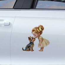 1pc Cartoon Car Sticker, Sweet Blonde Girl Kissing Puppy, Suitable For SUV, Truck Door, Laptop, High-Quality Vinyl Material, Removable, Waterproof And Sunproof, Birthday Gift, Road Trip Decor, Applicable For Windows, Bumpers, Trunk, Attractive Vehicle Decal, Animal Lover Gift, Female New Driver Accessory - A - View 3