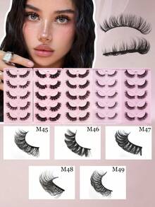 5对自然蓬松仿貂毛假睫毛，配有睫毛刷，3D条纹猫眼妆效，适合女孩、化妆师日常佩戴及派对场合 - 查看 3