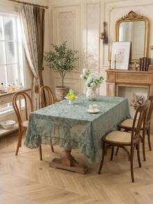 1pc French Country Style Lace Tablecloth With Ruffle Edge, Decorative Table Cover For Kitchen, Dining Room, Living Room, Coffee Table, TV Stand, Suitable For Wedding, Party, Birthday, Home Decor - Green - View 11