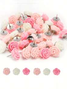 20pcs Ombre Rose Flower Push Pins, Suitable For Decorating Cork Board, Creative Floral Design Push Pins, Gift Box Packaging, Back To School, Stationery - Sets - View 1
