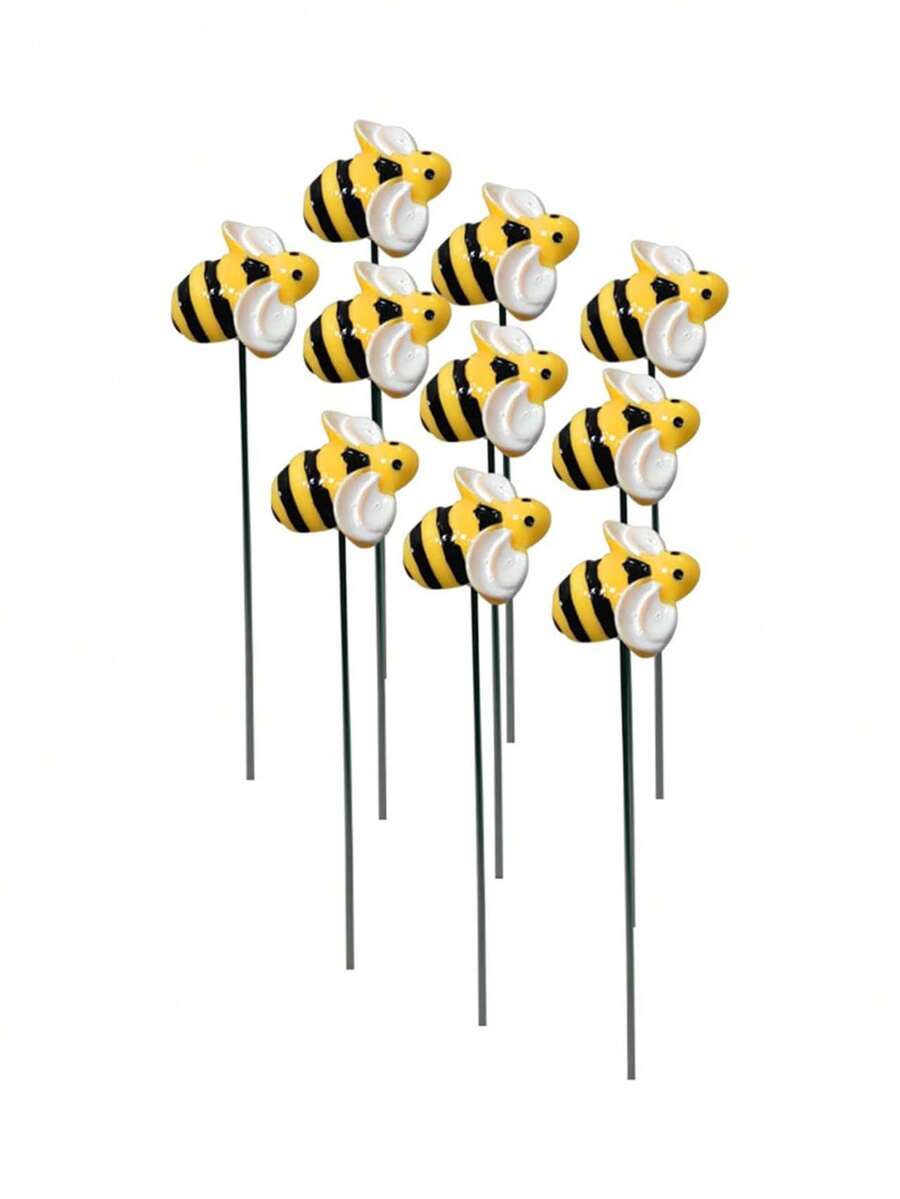 10Pcs Bee Garden Stakes Decor Metal Yard Art Ornaments Front Yard Art Stick Floral Picks Spring Summer Resin Bumble Bees Garden Stakes Outdoor Lawn Pathway Patio Plant Pot, Flower Bed Yellow Garden Stuff Graduation - Little Bee - View 1
