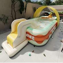 Piscina inflable, piscina familiar de gran espacio con patrón de ola en el borde, tobogán inflable grande, base estable, anti-vuelco, adecuada para natación de verano y entretenimiento al aire libre en el patio trasero, reunión familiar - C - Ver 5