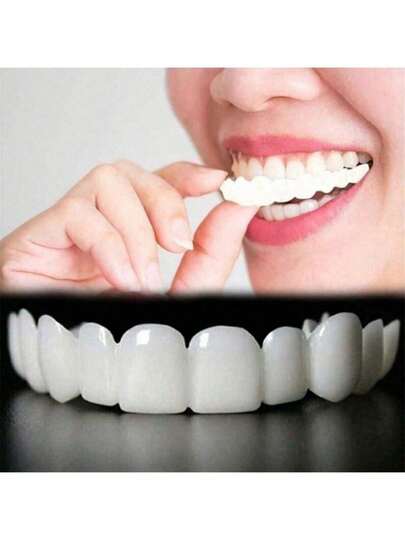1 Set de Carillas Dentales Suaves y Cómodas de Color Blanco, Cubiertas Falsas para Sonreír, Incluye Filas Superior e Inferior, Solución Unisex Fácil de Usar para Ocultar Defectos Dentales, Aumenta la Confianza, Parche Cosmético Temporal para Dientes, Pegatina Universal para Reparar Defectos Dentales