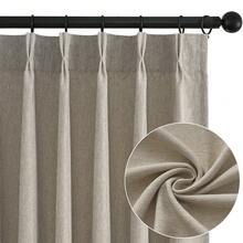 2 Panels Natural Pinch Pleated Semi-Shading Curtains Textured Linen Blended Window Curtains For Living Room Bedroom Pinch Pleat Drapes With Hooks - 深亞麻色 - 查看 3