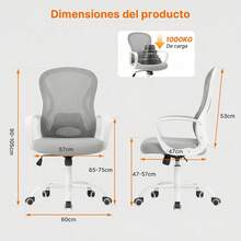 Silla de Oficina, Silla Ergonómica de Oficina con Brazos y Ruedas, Altura Ajustable (95-105cm), Respaldo Reclinable de Malla, para Hogar y Escritorio - C - Ver 5
