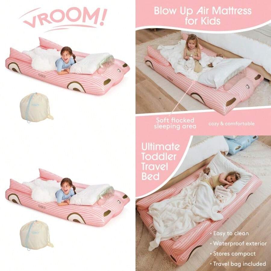 FUNBOY Cama Hinchable Individual Rosa Perfecta para Fiestas de Pijamas y Viajes Incluye Bolsa de Almacenamiento Se Infla y Desinfla en <2 Minutos - Convertible rosado - Ver 1