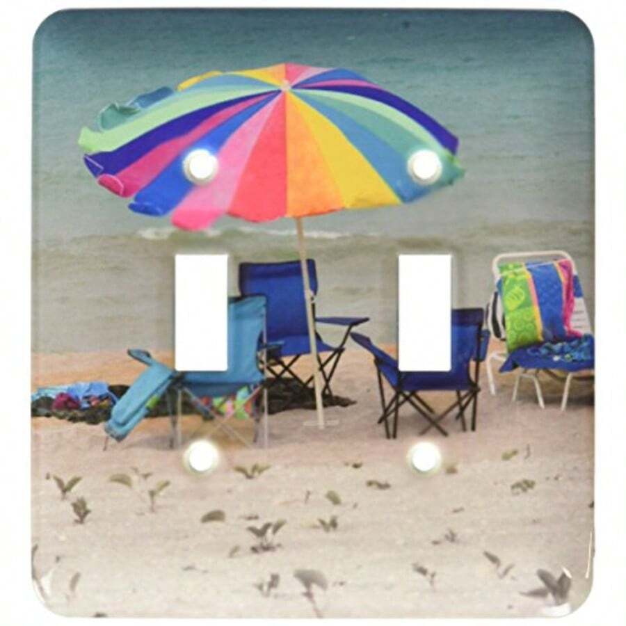 3dRose LLC lsp_156312_2 Chairs and Umbrella on Beach Double Toggle Switch - como en la foto - Ver 1