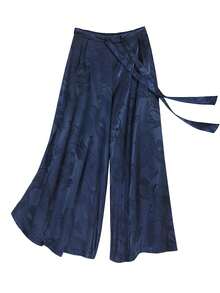 Quần Palazzo nam kiểu Trung Quốc cổ điển, chất liệu satin, họa tiết rồng jacquard, ống rộng thoải mái, thoáng khí và mềm mại, thích hợp cho mùa xuân và mùa thu. - Màu xanh hải quân - Xem 3