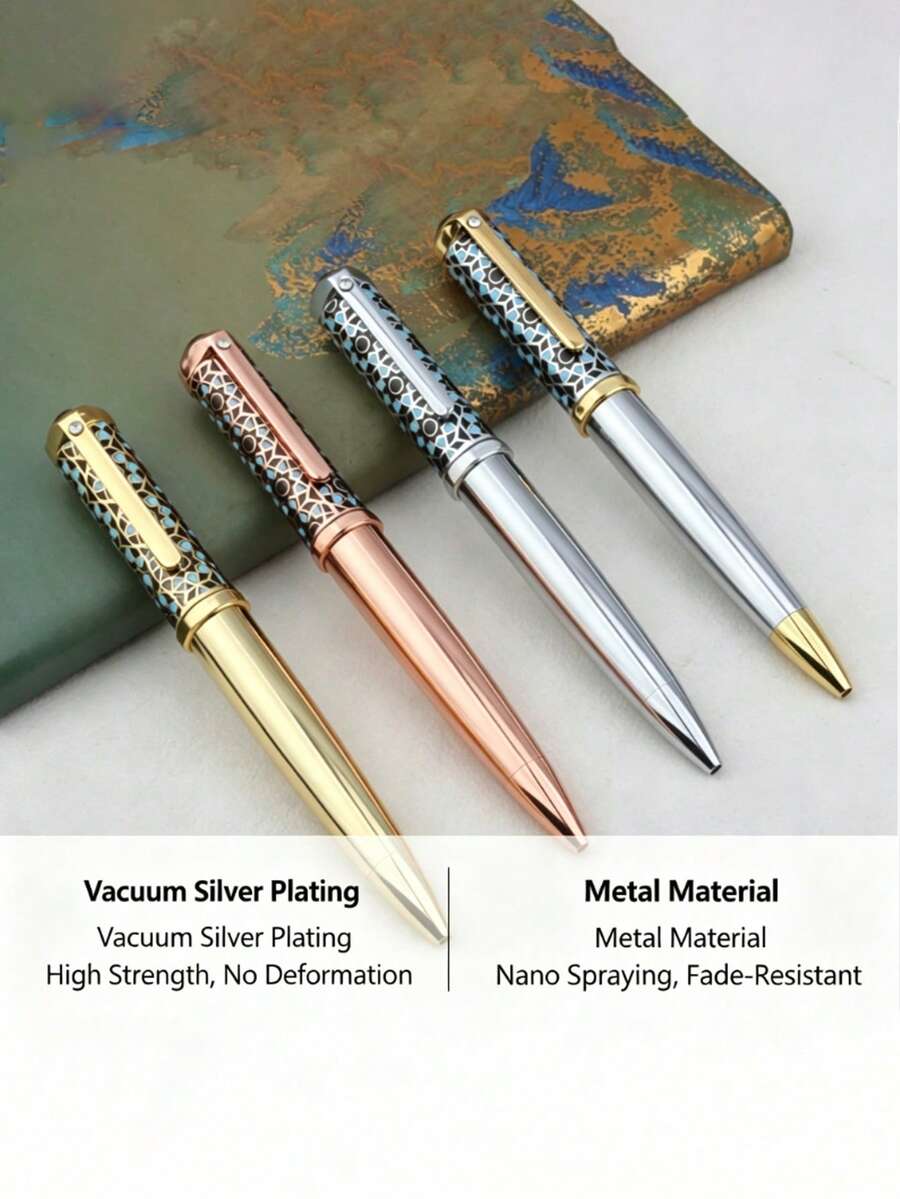 Elegant Geometric Engraved Metal Ball Pen - 5 Color Options, 1.0mm Smooth Writing, Decorative Luxury Design, Refillable & Portable, Suitable For Business, Office And Gift - A - View 1