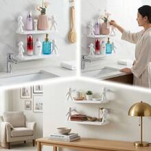 2 kệ treo tường hình người không cần khoan, dùng để sắp xếp đồ dùng trong phòng tắm và nhà bếp. - trắng - Xem 2