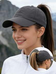 1 chiếc mũ lưỡi trai nữ màu đen trơn, thoáng khí, chất liệu lưới, có khóa điều chỉnh phía sau, thích hợp cho mùa hè. - Nhanh khô và thoáng khí - Xem 10