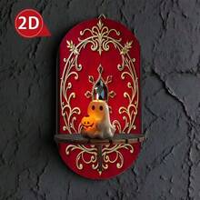 2D Flat Multi-Functional Wall Candle Holder, Printed With Luxurious Golden Floral 2D Pattern, Suitable As Crystal Stone Display Rack, Wall-Mounted Wooden Rack, Candle Holder, Key Hanger, Essential For Holiday Decor, Combining Small Art Wall Rack And Storage Rack - A - View 7