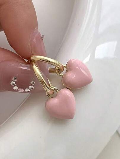 1 paire de boucles d'oreilles à goutte d'huile en forme de cœur double face à la mode
