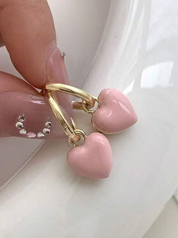 1 Pair Fashionable Double-Sided Oil Drop Heart Earrings