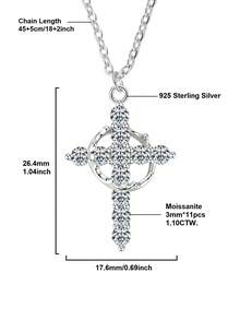 XUJIA 1Pc Of 925 Sterling Silver Cross Pendant Necklace 3mm*11pcs Round Moissanite Necklace Wedding & Baptism Anniversary Religious Jewelry Gifts - PMO-301 - View 6
