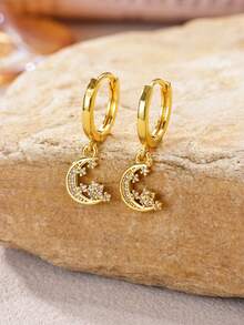 1 Đôi bông tai dáng dài nhiều họa tiết dễ thương, mạ vàng 18K hình bướm, sao, trái tim, vương miện, bông tai nữ tính dành cho phái nữ, quà tặng đeo hàng ngày - Vàng - Xem 11