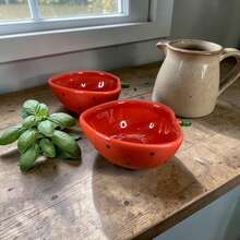 Set Of 2 Strawberry Hand-Painted Ceramic Bowls 500ml - Đỏ - Xem 1