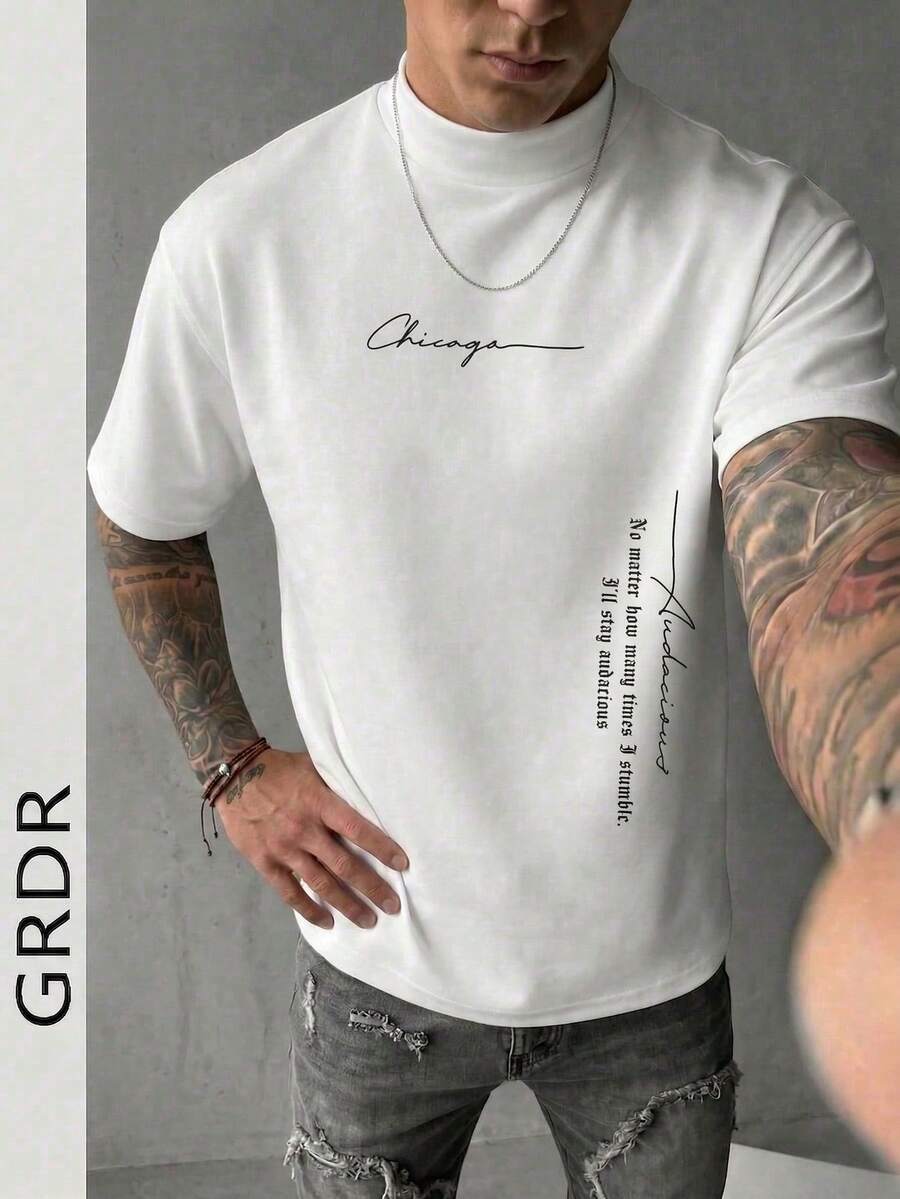 GRDR Men's Summer Minimalist Fashion English Graphic Print Polo Shirt, Essential Stylish Item For Summer