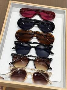 6 piezas Gafas de mujer de moda de marco completo geométrico exagerado, multicolor, de plástico en tonos pastel de verano, para regalo, fiesta, fotografía callejera, salida, accesorios de moda - Multicolor - Ver 3