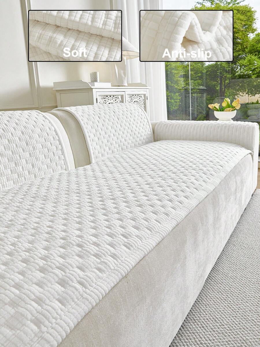 1 Stück verstärkter Plüsch Sofabezug, Jacquard-Steppverarbeitung, warm & weich, tierfreundlich, schmutz- und kratzfest, geeignet für alle Jahreszeiten, passend für 1/2/3/4-Sitzer Sofa - Beige - Übersicht 1
