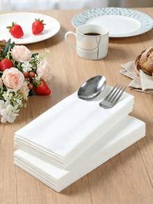 5/10/15pcs White Napkin Set With Cutlery Storage Bag, Wedding Cutlery Bag, Disposable Napkin Set, Birthday Party Cutlery Bag, Table Decor, Elegant Tabletop Decoration, Wedding Party Supplies, Baby Shower Party Supplies, Family Gathering, Restaurant Decor Gift, Home Decor, Halloween Party Decoration, Christmas Decoration, Party Favors - White - View 10