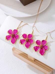 3 st minimalistiska blommiga eleganta droppoljesmyckesset - Halsband med blommiga örhängen - Visa 3