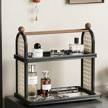 Two-Layer Modern-Style Black Plastic Cup Storage Rack With Detachable Upper Shelf, Tea Set Organizer, Draining Rack, Desktop Storage Shelf, Easy-To-Clean Organizer, Desktop Decoration, Jewelry Display Stand, Cosmetics Storage Rack, Coffee And Coffee Cup Display Stand, Suitable For All Types Of Cups. - 黑色 - 查看 5