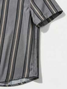 Men's Summer Casual Striped Short Sleeve Shirt - Grey - View 6