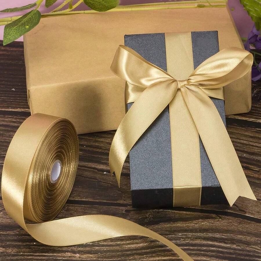 1 Roll,Golden Champagne Ribbon Roll - Assorted Widths (0.6" To 4") For Valentine's Day Floral Arrangements, Gift Wrapping & Bows