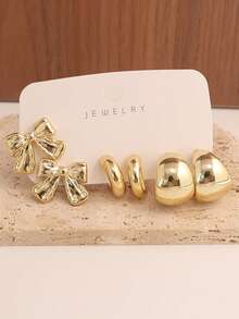 4-16件套时尚贝壳、编织、树叶、蝴蝶耳环套装，适合派对、宴会、旅行、婚礼、节日、日常佩戴，珠宝礼品 - 金色 - 查看 7