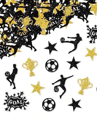 100pcs Football Party Decorations Set – Glittering Soccer Cutouts, Referee & Player Figures, Hollow Football Trophy Shape, Sports Theme Paper Table Scatter, Perfect For Birthday Celebrations, Coaches, Soccer Fans, And Sports-Themed Events
