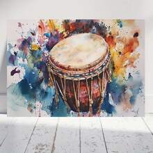 1 Pieza de Arte Mural con Tamborín Enmarcado - Vibrante Cuadro al Estilo Acuarela en Lienzo Envuelto y Marco Madera, Listo para Colgar Decora Hogar/Oficina-Baño Multicolores Salpicados Centros Fiestas & Regalo Perfectos Musicales (Líen Plano), Adorno del Día a día Oficial o Casa, Impresión Alta Calidad Aspecto ¡Artesanal! Ideal Trabajadores ofícinas Amantes la Mūsica 2D Flat - Enmarcado - Ver 1
